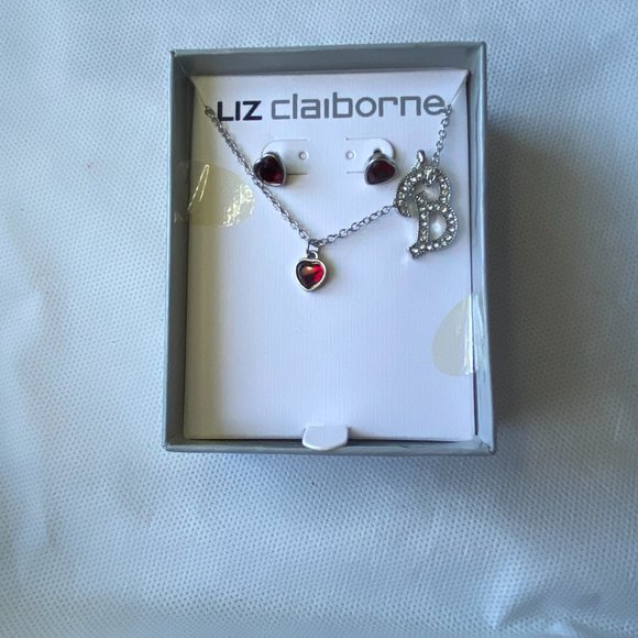 Liz Claiborne Ruby Heart Earrings and Necklace Set - Picture 2 of 6